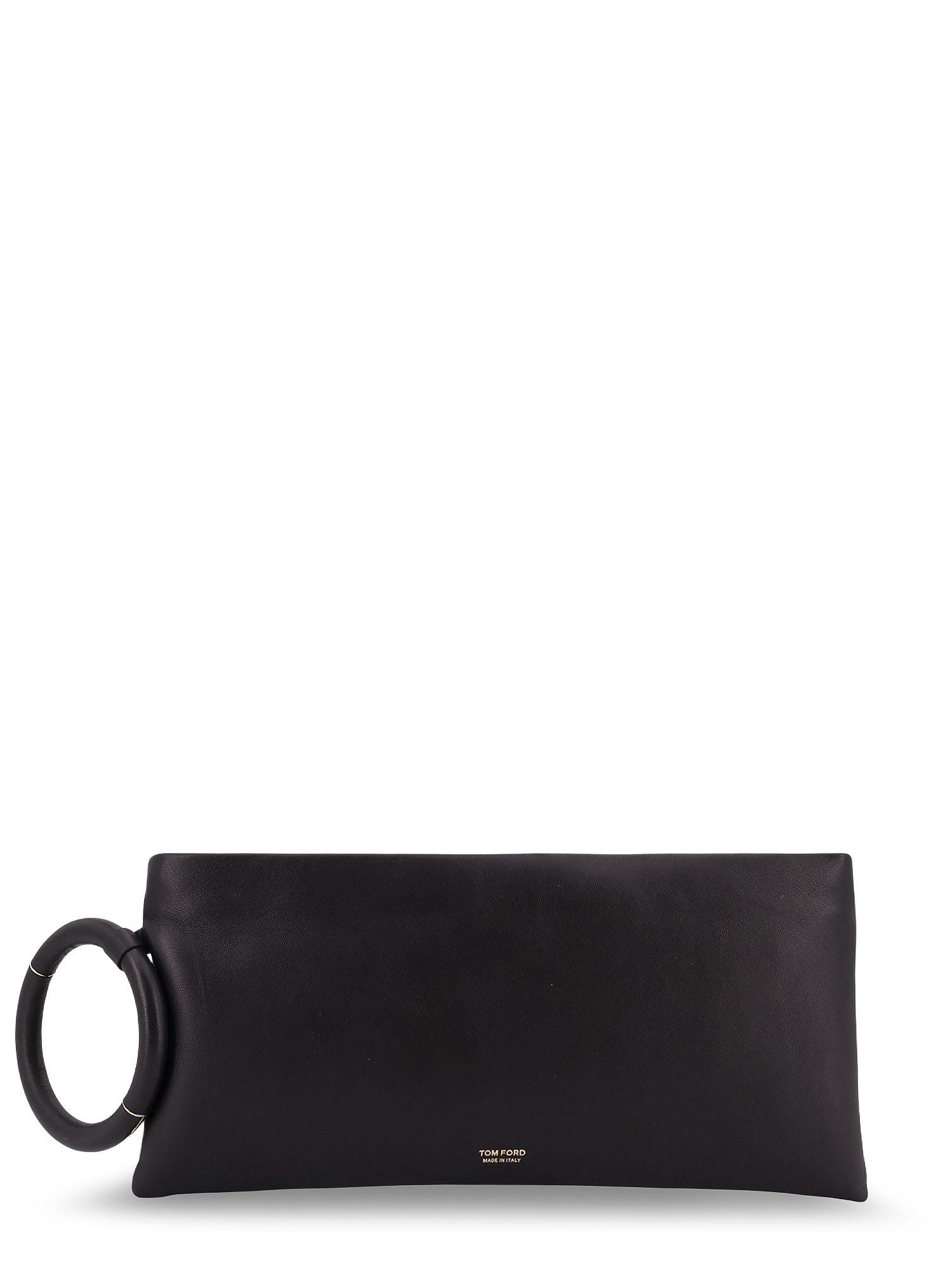 tom ford aura leather clutch bag with lettering logo on the front