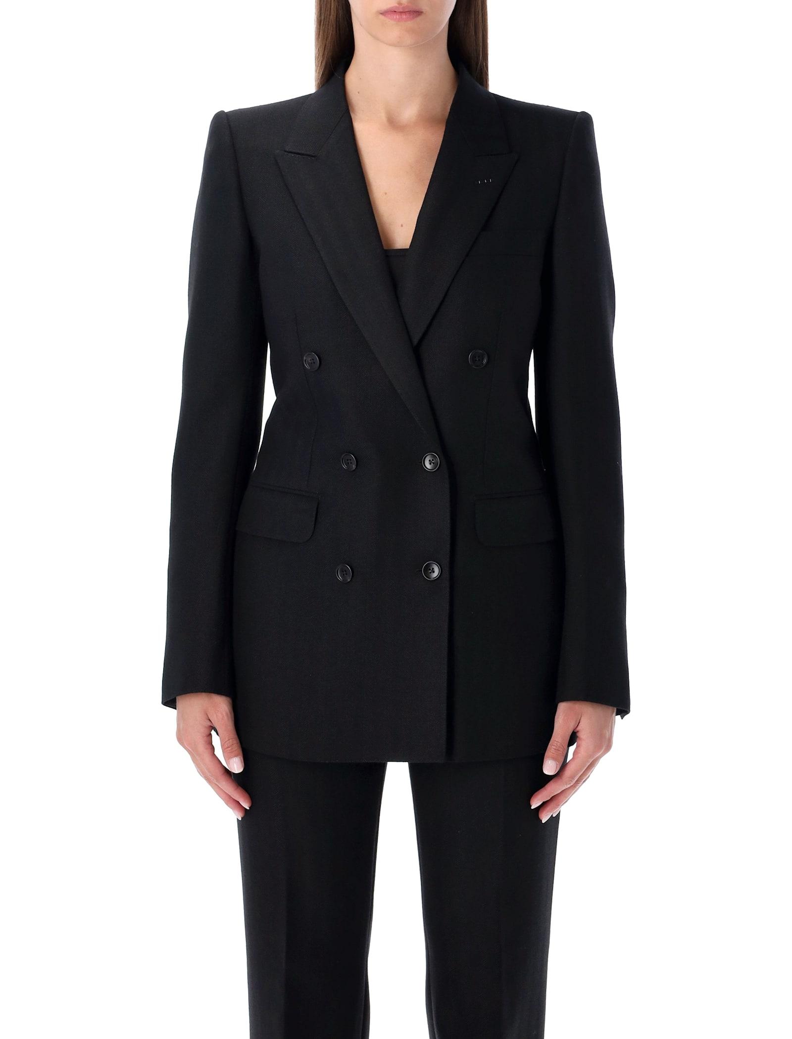 tom ford black harringbone wool double-breasted tailored jacket
