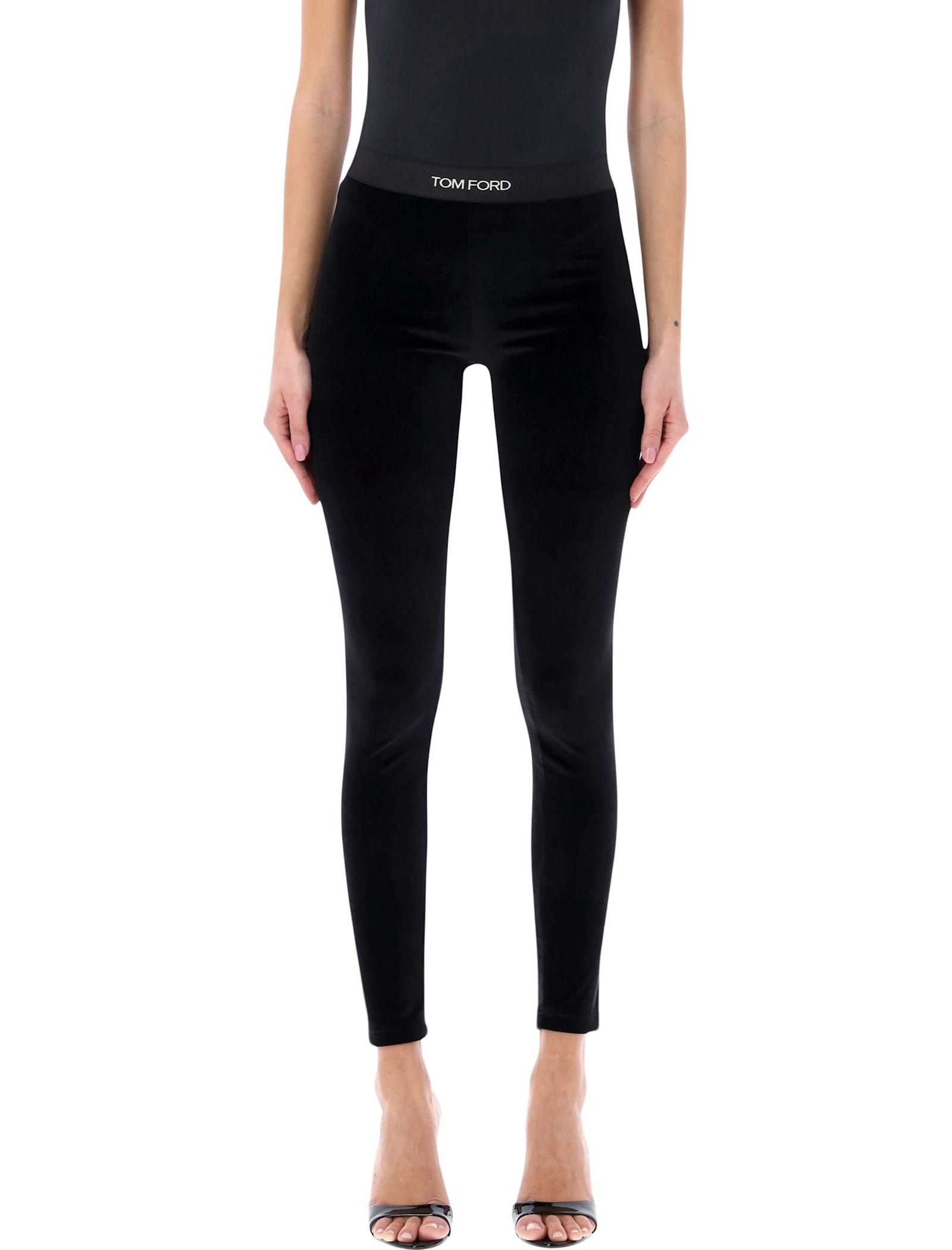 tom ford black stretch velour logo leggings