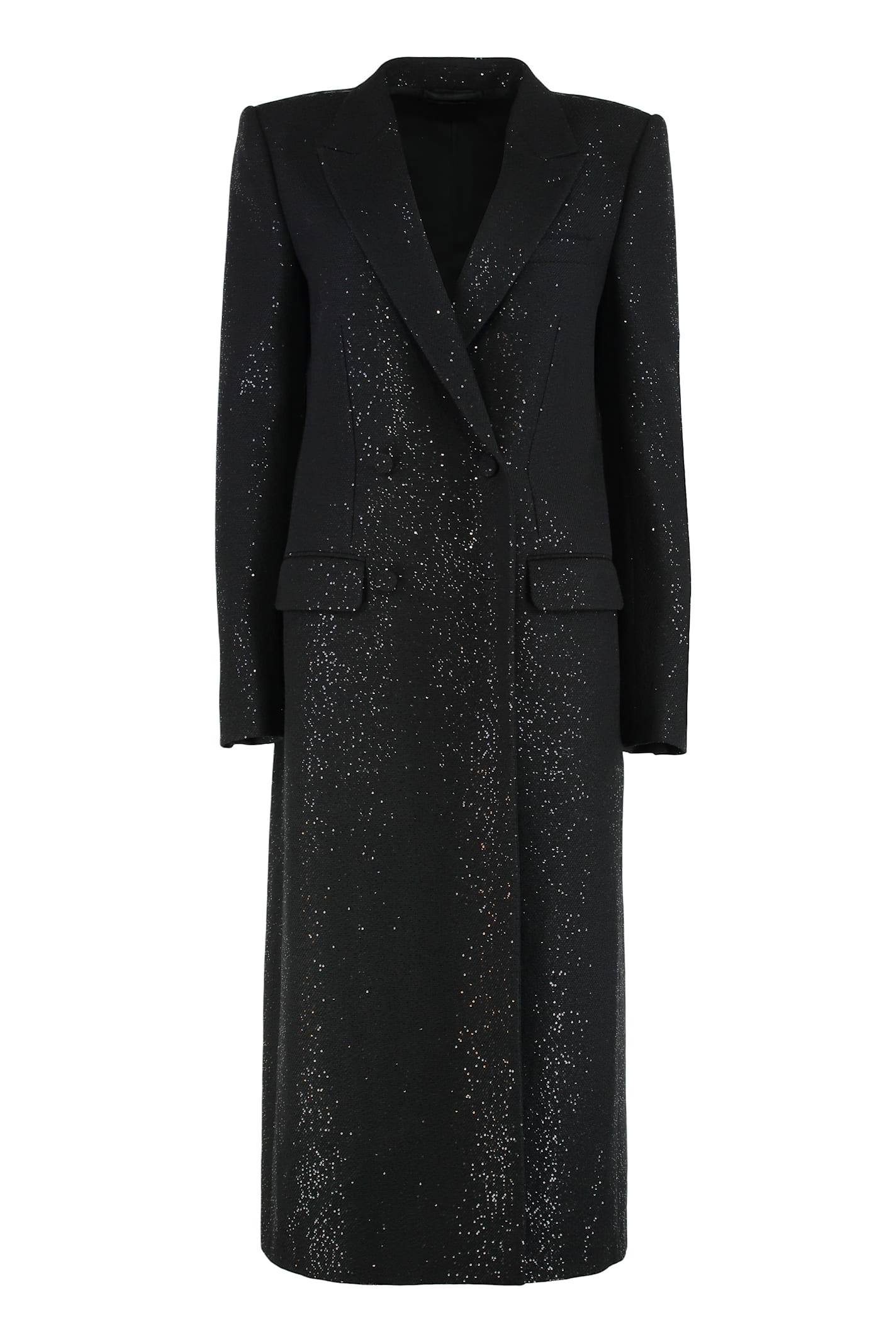 tom ford double-breasted coat in crepe wool blend with sequins
