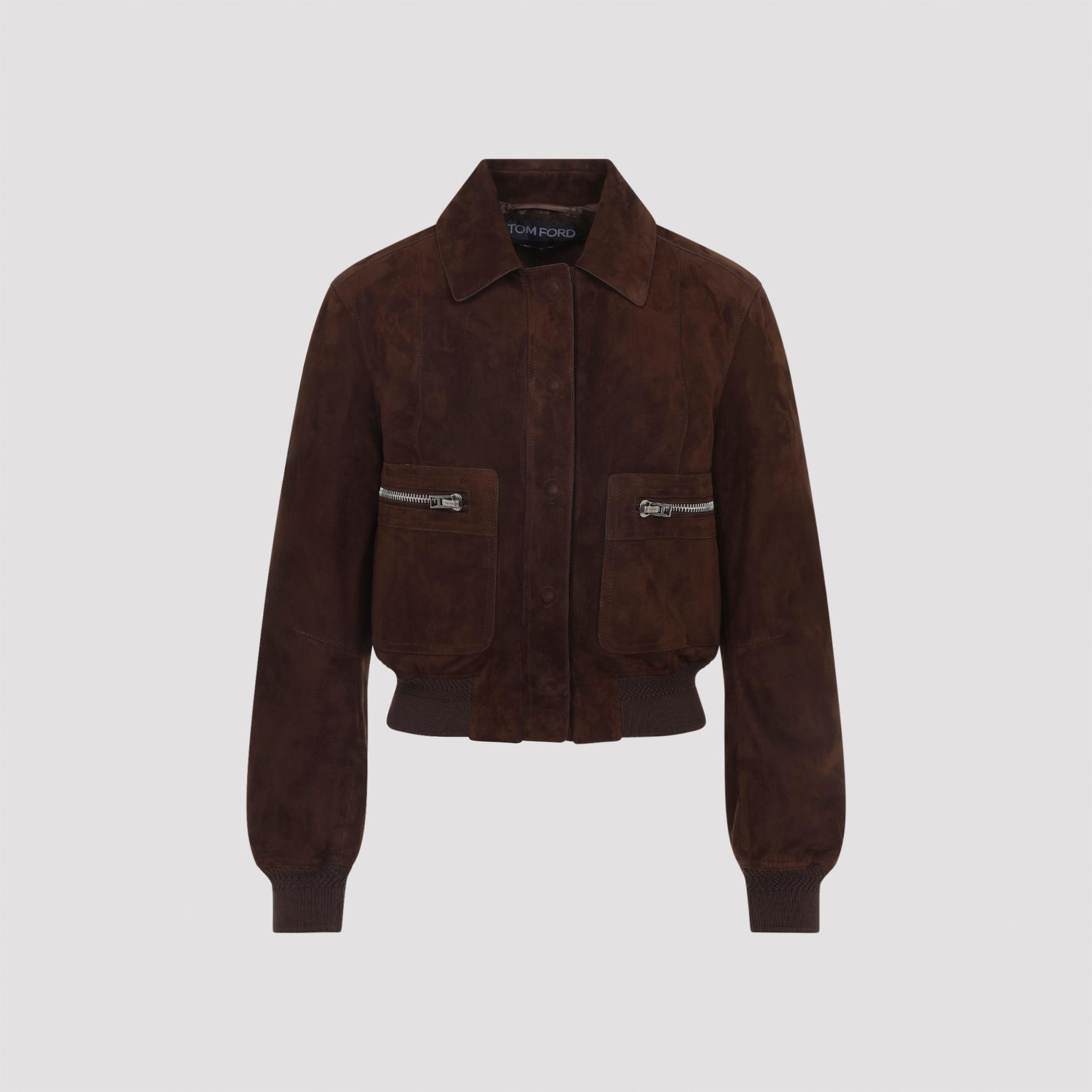tom ford lamb suede bomber jacket brown leather - women