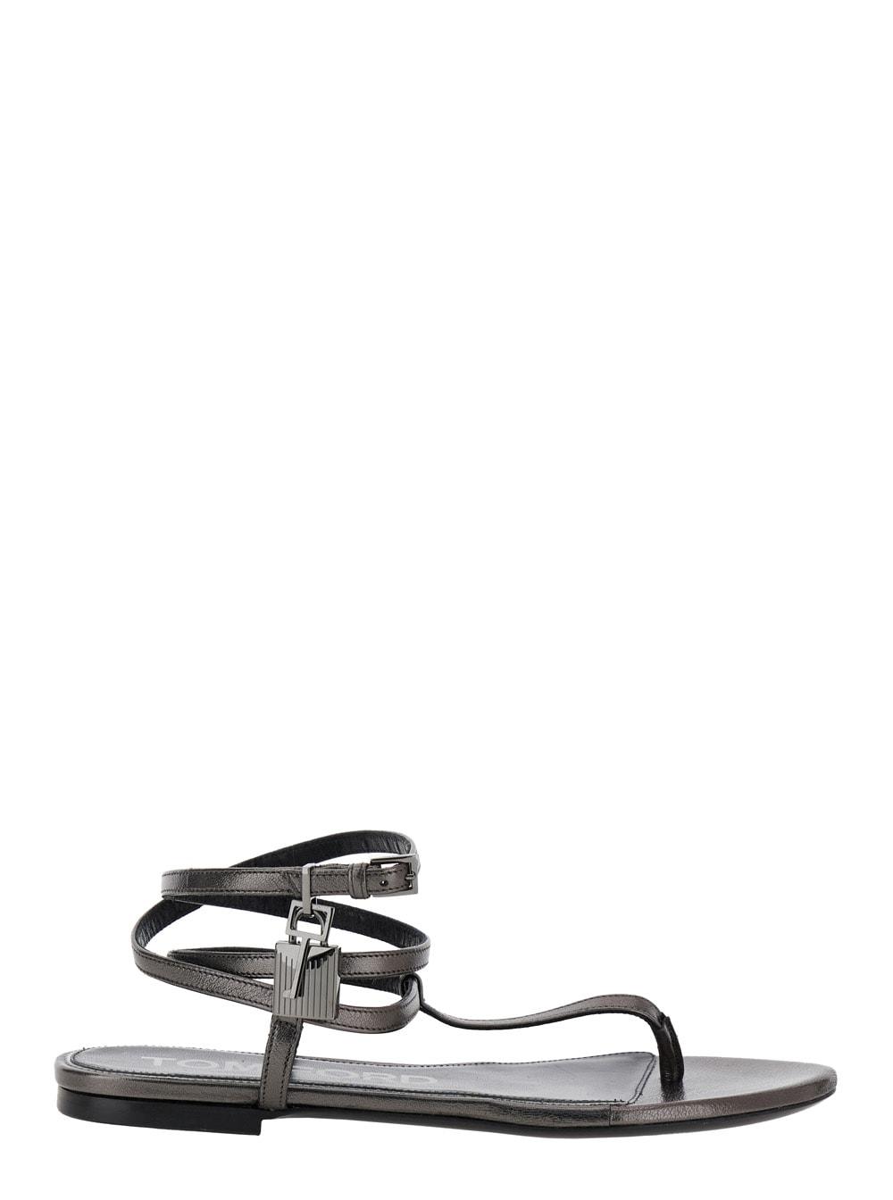 tom ford metallic low sandal with padlock in leather woman