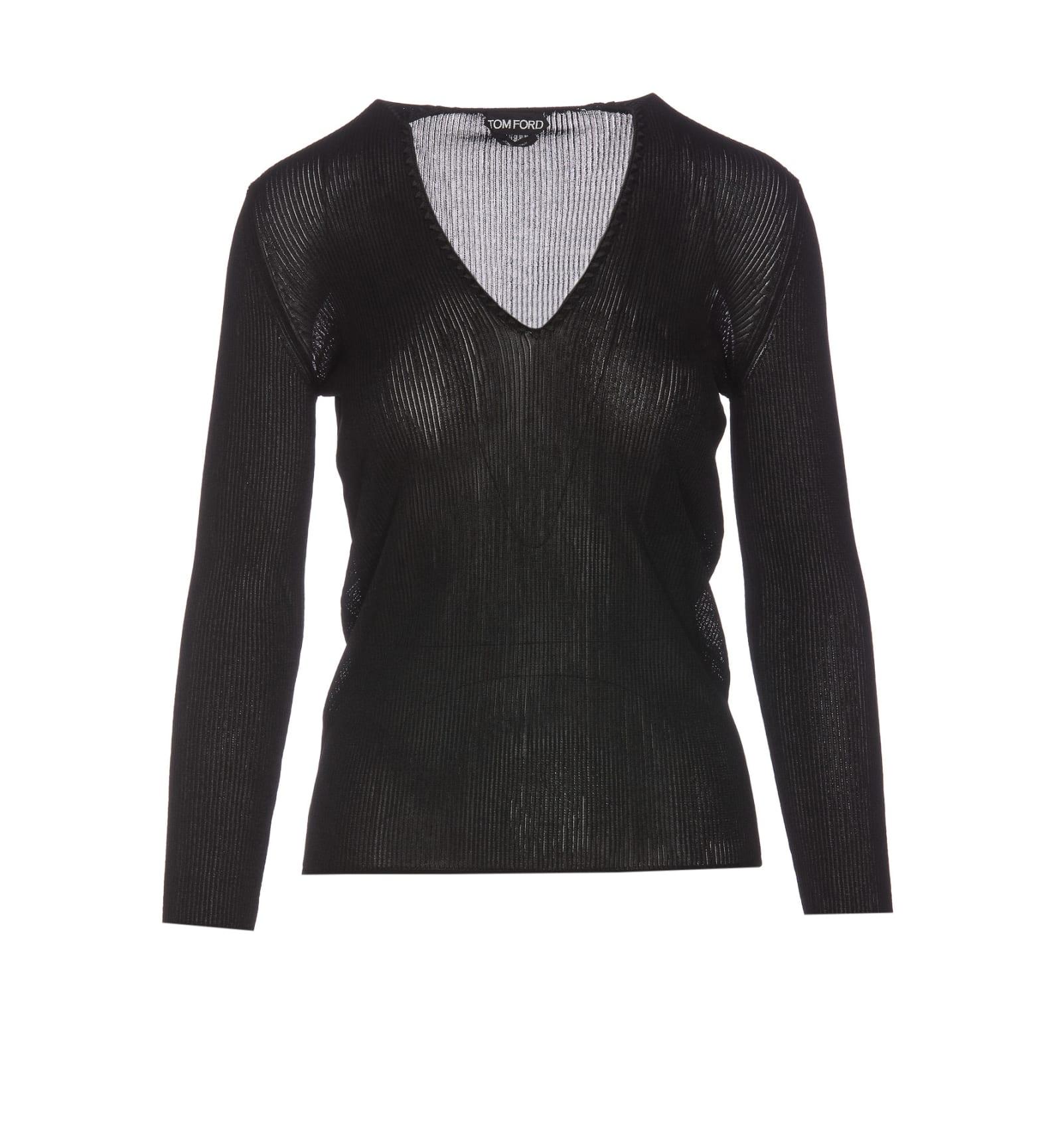 tom ford sheer fine-ribbed top