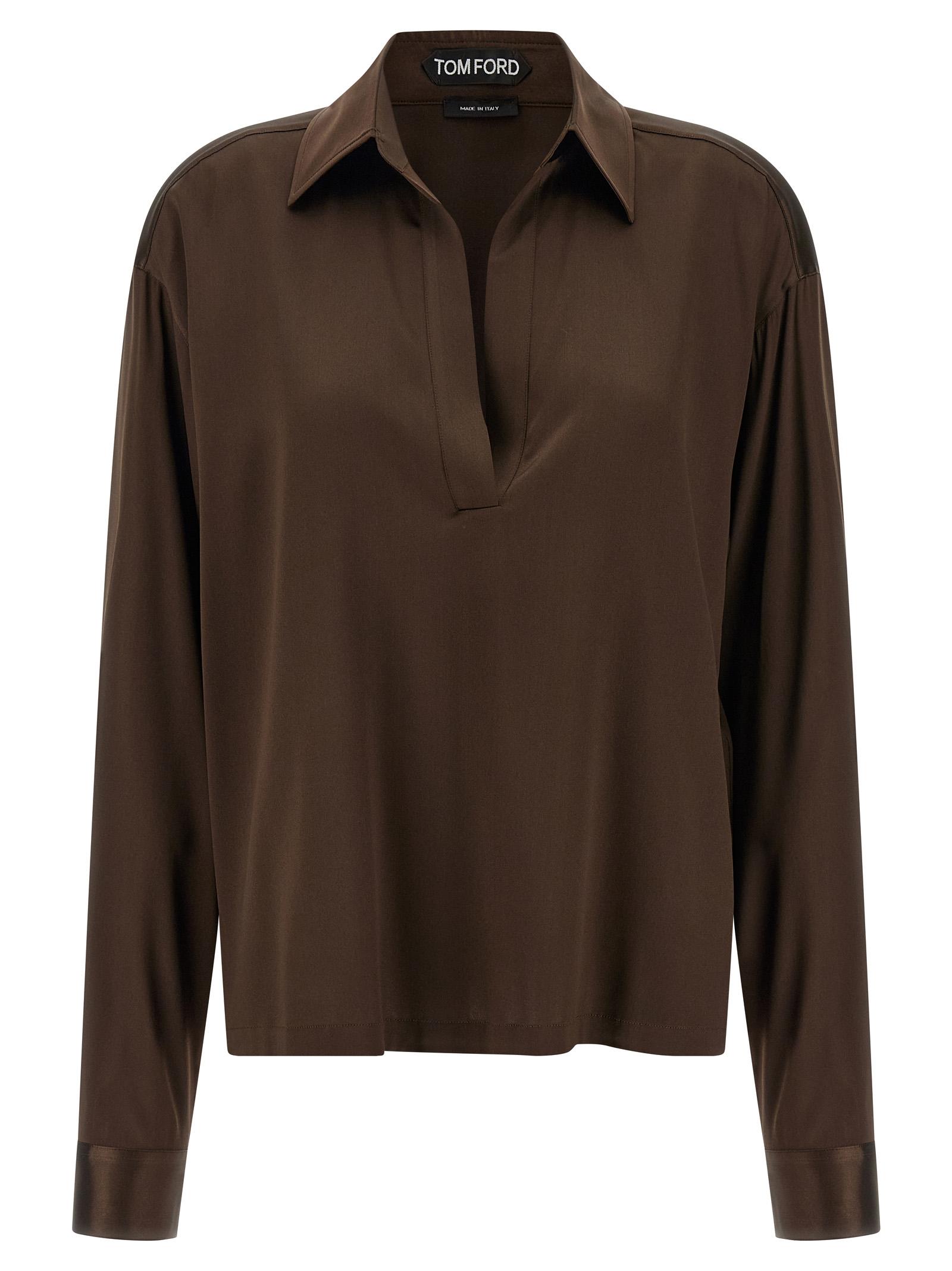 tom ford silk polo shirt brown elastane - women