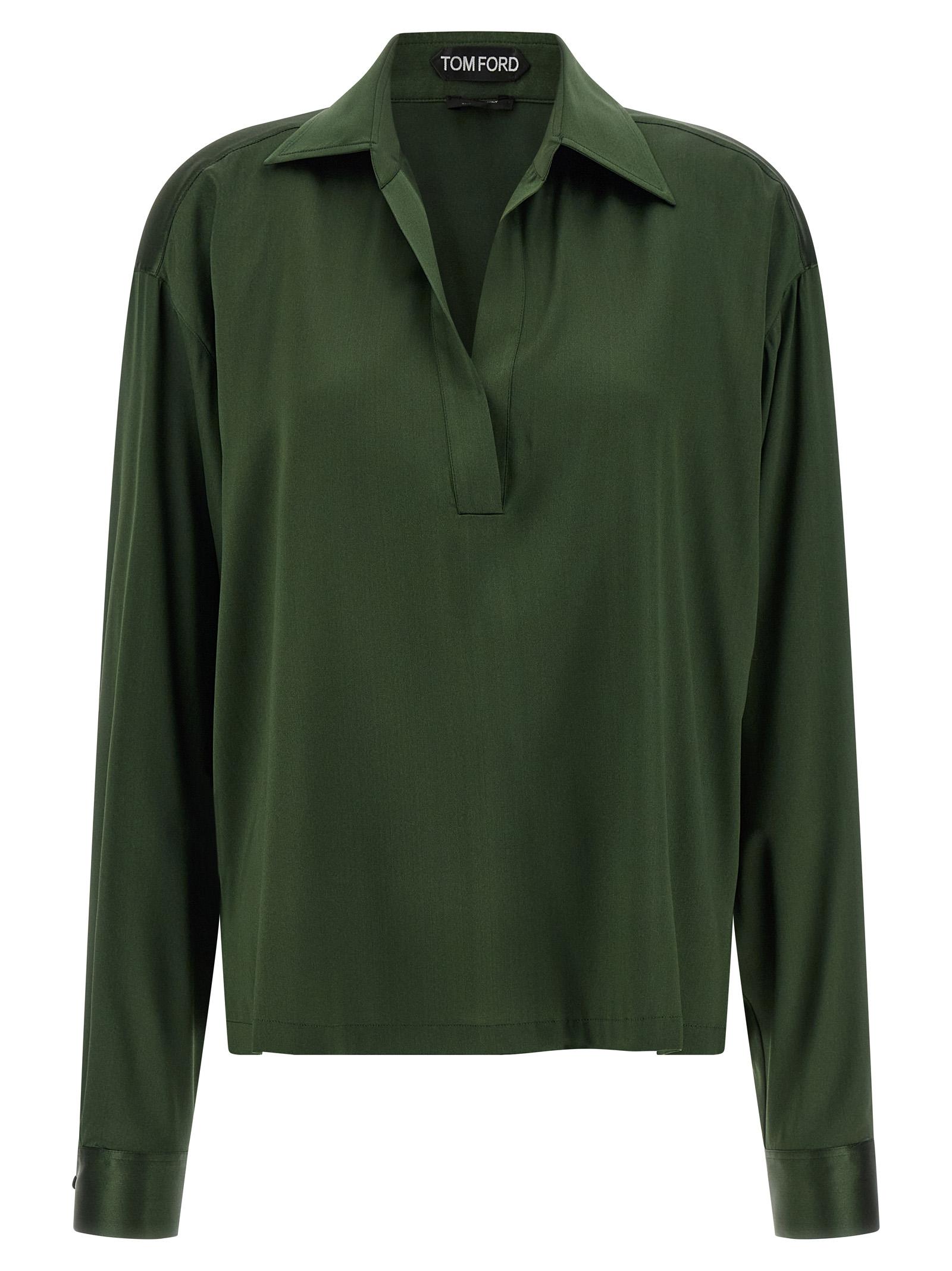 tom ford silk polo shirt green elastane - women