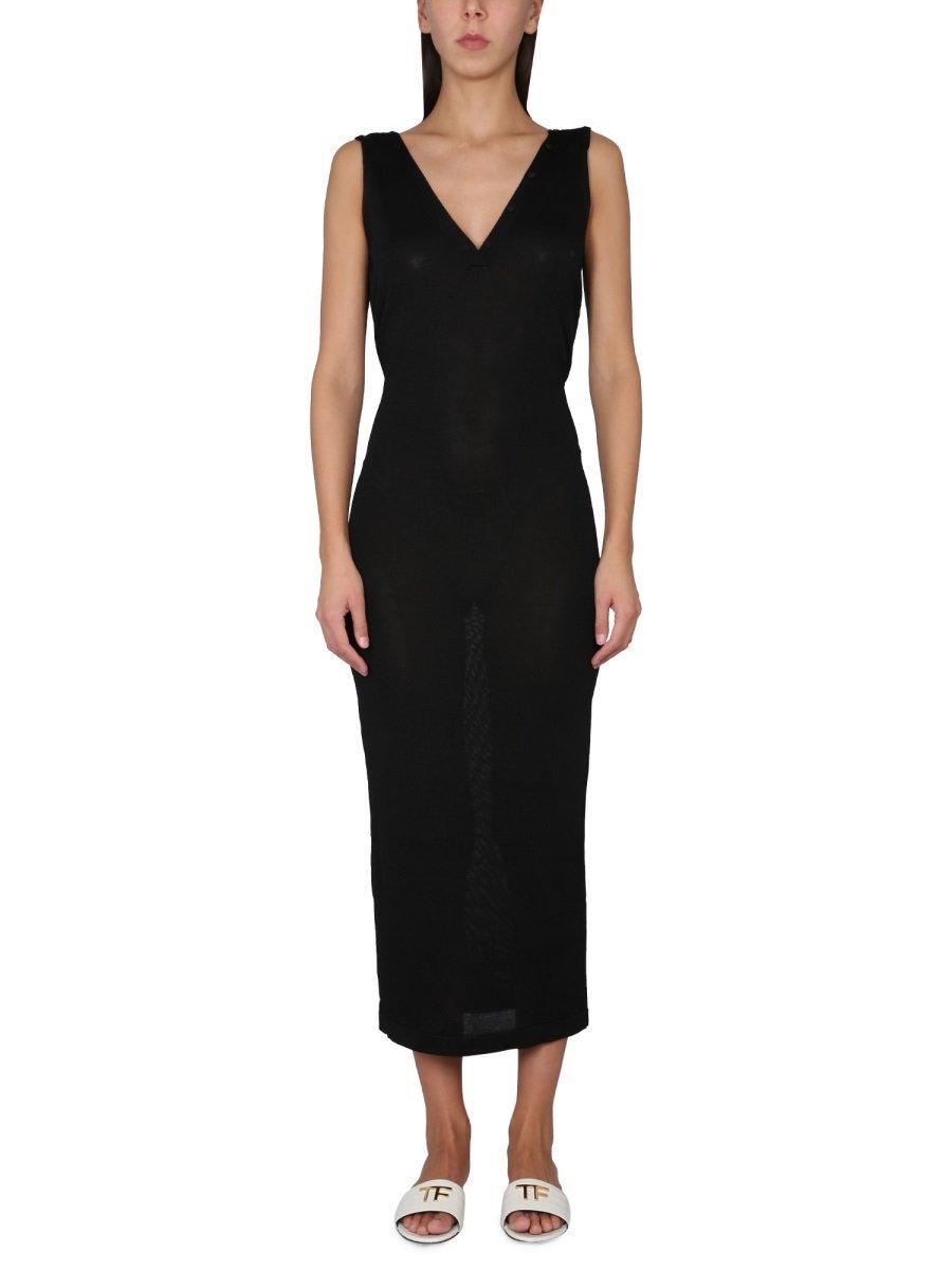 tom ford sleeveless back crisscross midi dress