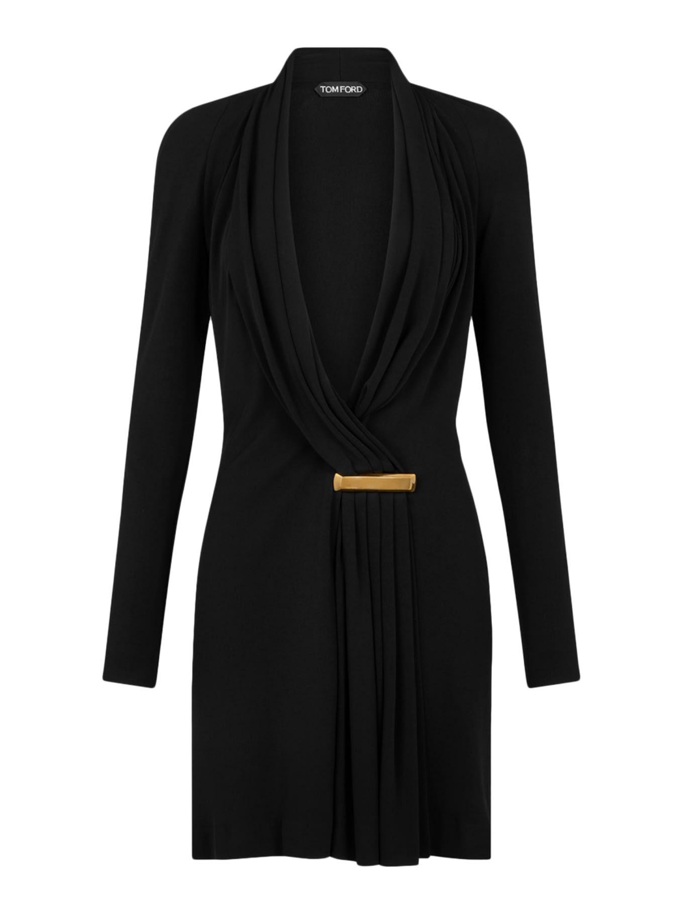 tom ford v-neck long sleeve cocktail dress with bar detail