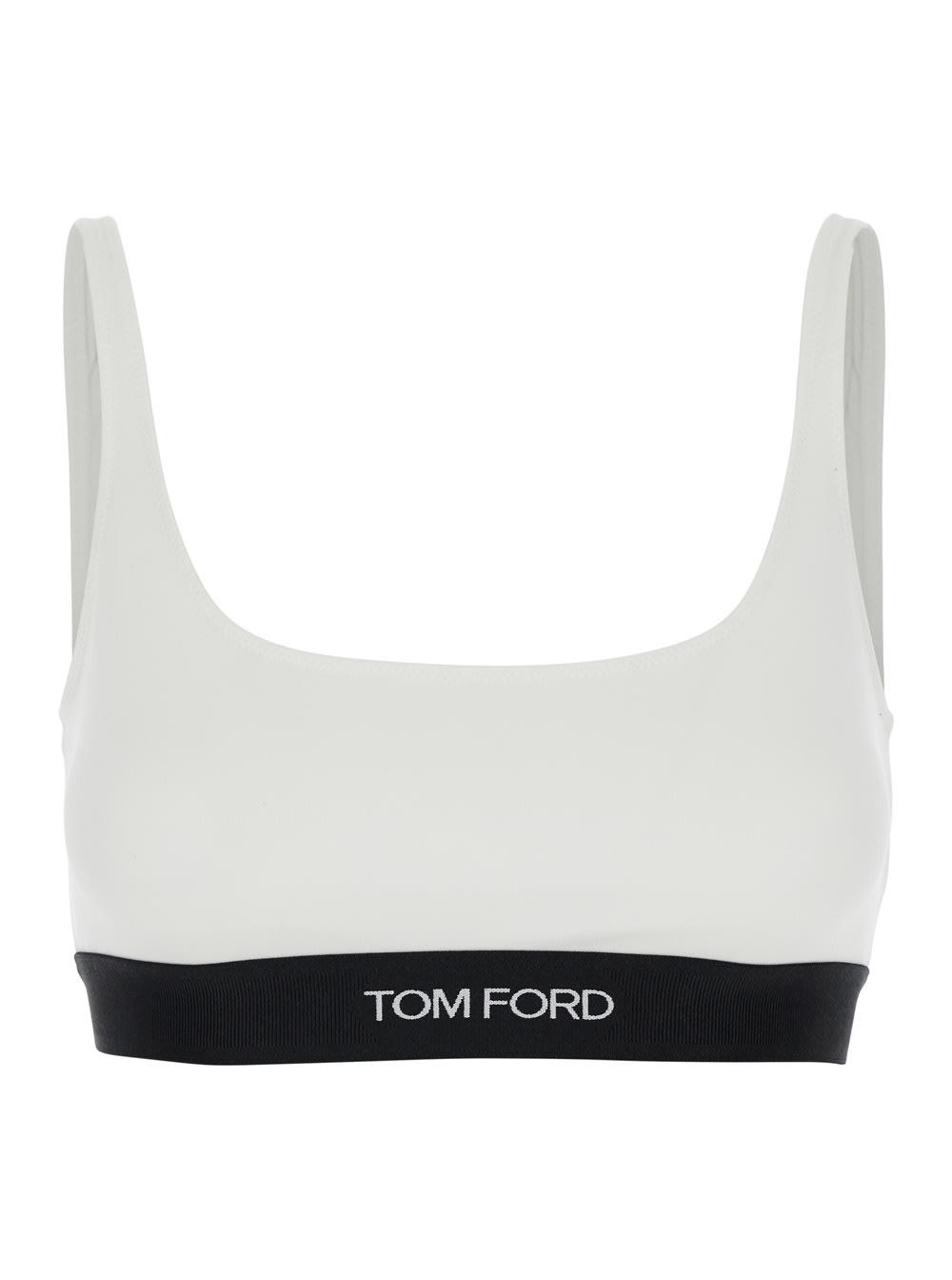 tom ford white logo stretch modal bralette with contrast logo for women