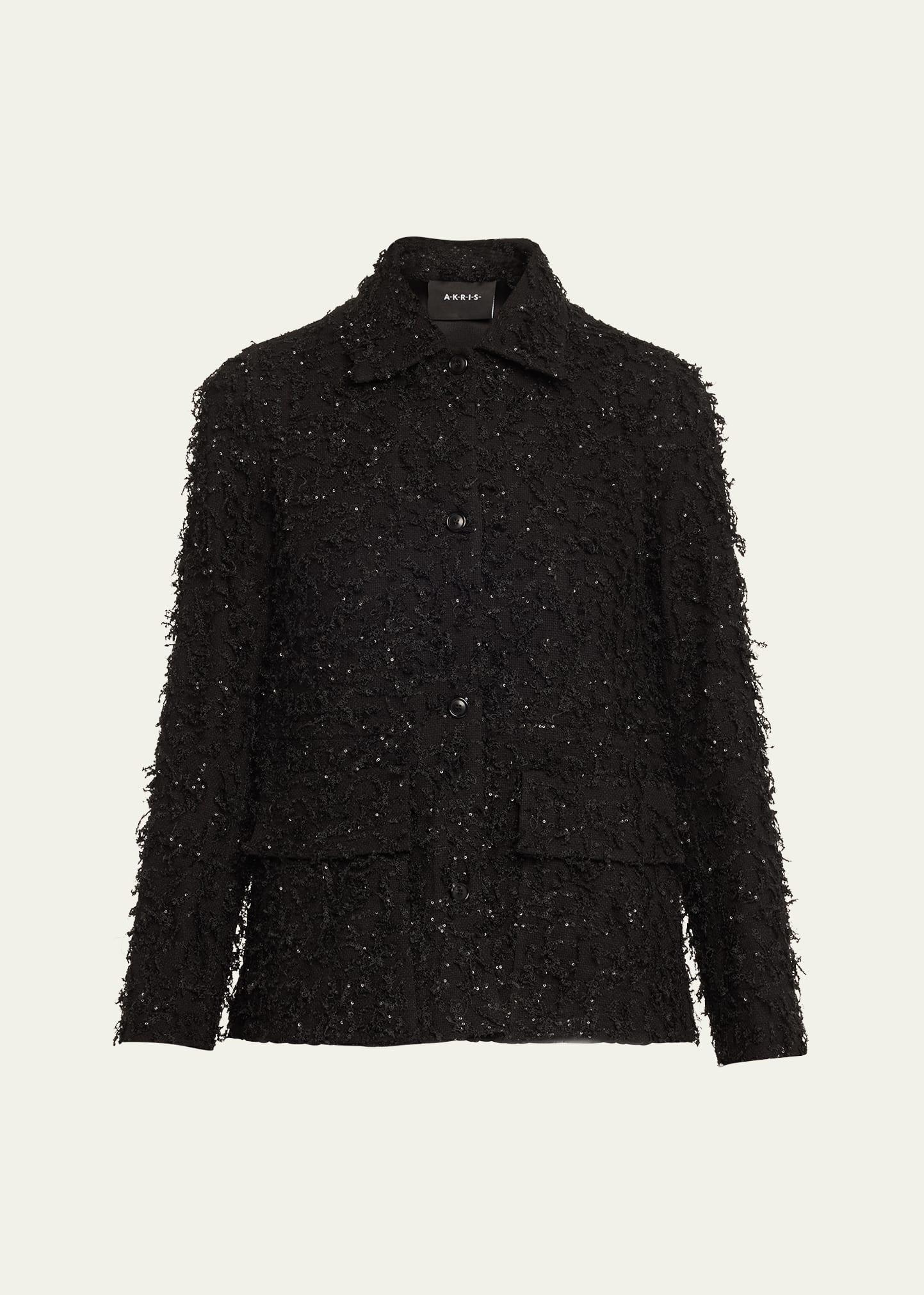 tomma fringe boucle sequined shirt jacket