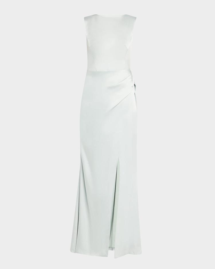 tommy draped open-back column gown