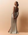 tommy draped open-back column gown