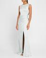 tommy draped open-back column gown