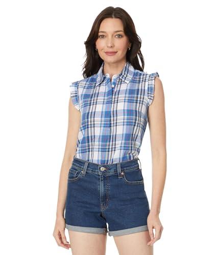 tommy hilfiger, womens, sleeveless ruffle plaid popover, blue multi, medium