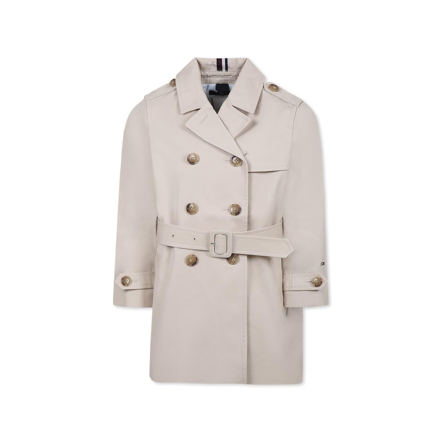 tommy hilfiger beige coat for girl with logo