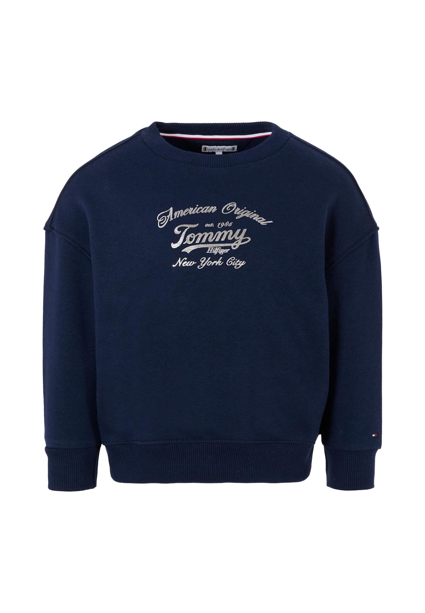 tommy hilfiger blue sweatshirt for girl with silver logo