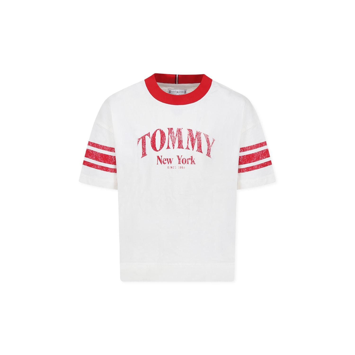 tommy hilfiger ivory t-shirt for girl with logo