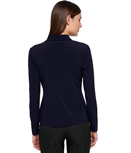 tommy hilfiger long sleeve collard button-down blouse midnight md (us 8-10)