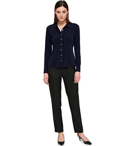 tommy hilfiger long sleeve collard button-down blouse midnight md (us 8-10)