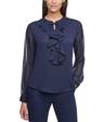 tommy hilfiger long sleeve ruffle front blouse midnight sm (us 4-6)