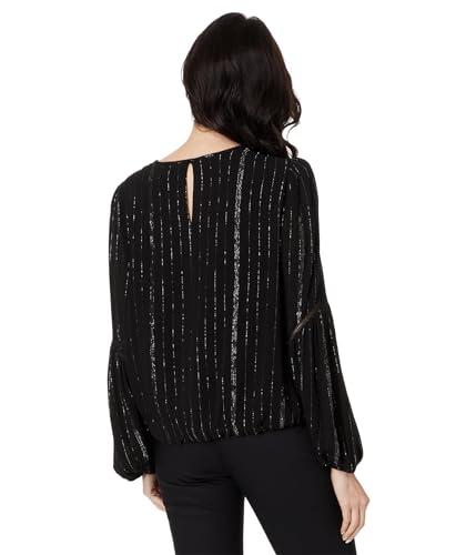 tommy hilfiger long sleeve stripe blouse black/silver xl (us 16-18)
