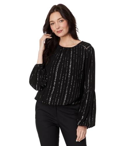 tommy hilfiger long sleeve stripe blouse black/silver xl (us 16-18)