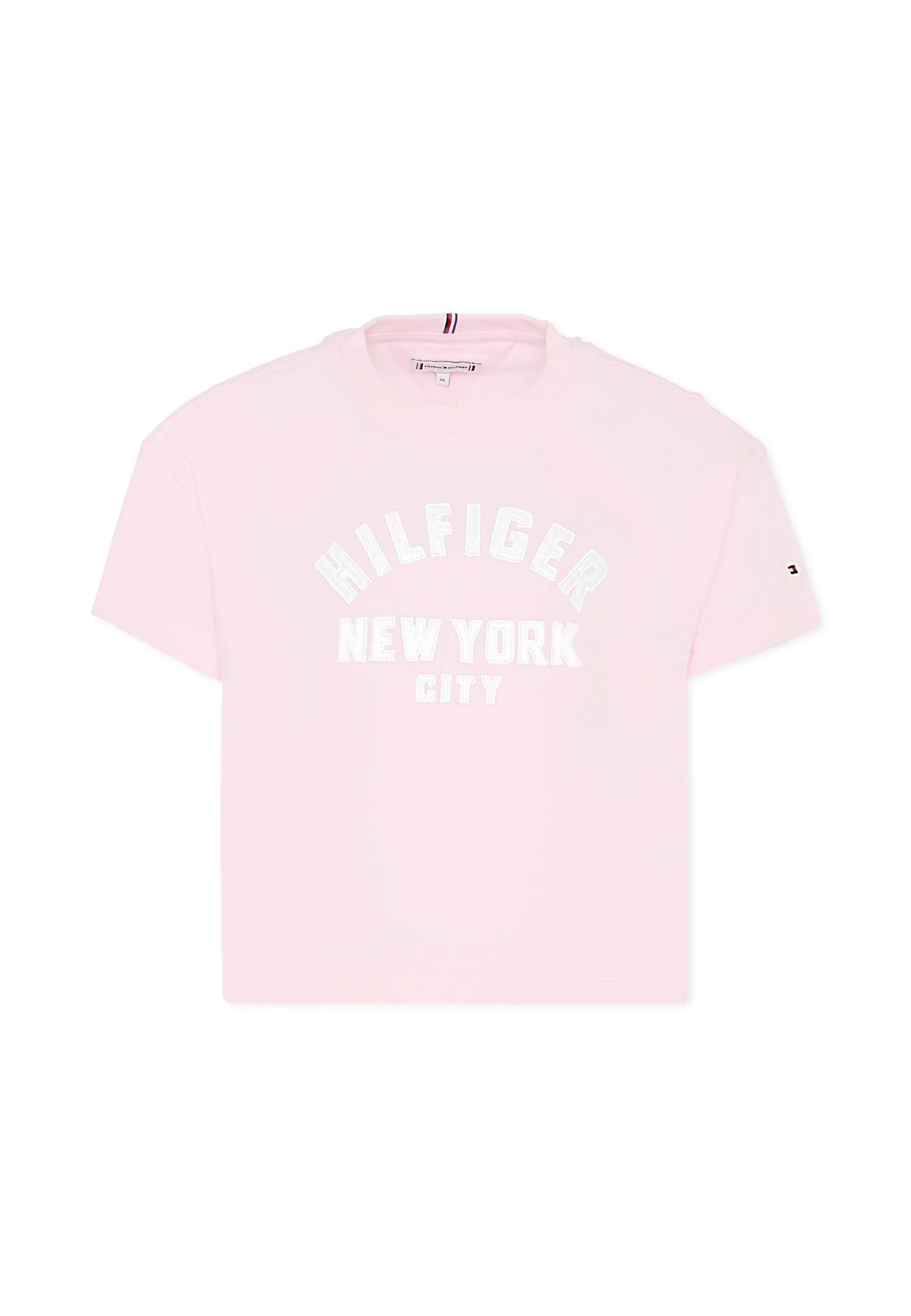 tommy hilfiger pink t-shirt for girl with logo