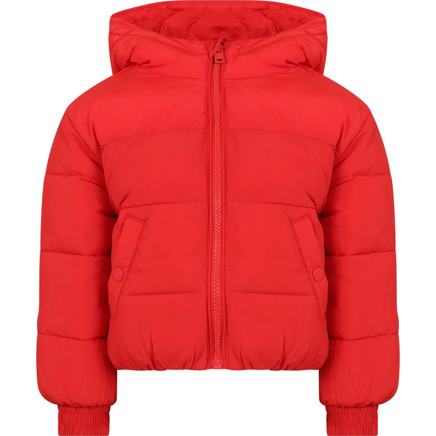 tommy hilfiger red down jacket for girl with logo