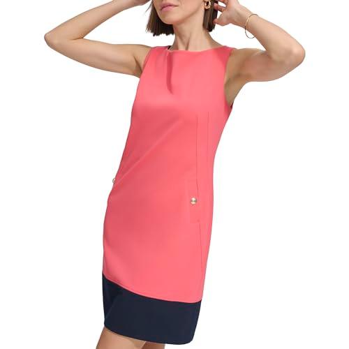 tommy hilfiger women's colorblock scuba crepe shift body dress, paradise pink/sky captain