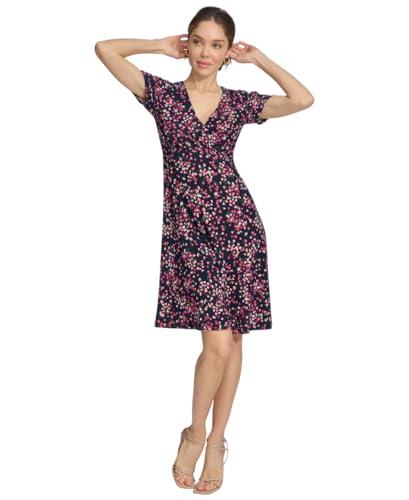 tommy hilfiger women's dresses fit and flare dress, sky captain/hot pink, 10