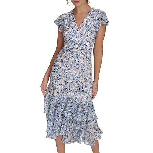 tommy hilfiger women's dresses midi dress, french blue multi, 16