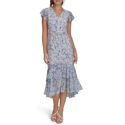 tommy hilfiger women's dresses midi dress, french blue multi, 16