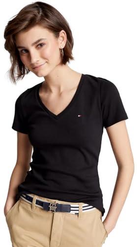 tommy hilfiger women's favorite regular fit v-neck flag logo t-shirt, black, s
