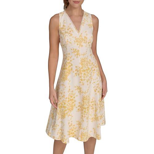 tommy hilfiger women's fit and flare dress dresses, ivory/yellow, 14