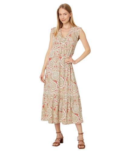 tommy hilfiger women's floral tiered midi dress, mineral red/khaki, m
