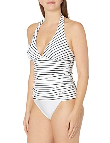 tommy hilfiger women's halter tankini top, white stripe, xs