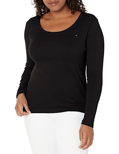 tommy hilfiger women's long sleeve scoop neck tee , black , medium