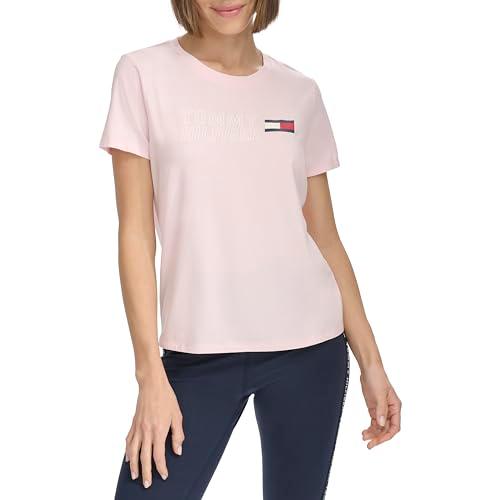 tommy hilfiger women's performance t-shirt,powder pink,l