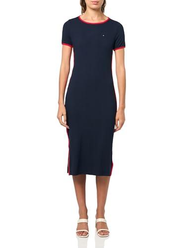 tommy hilfiger women's short sleeve ribbed midi dress, sky captain, x-large