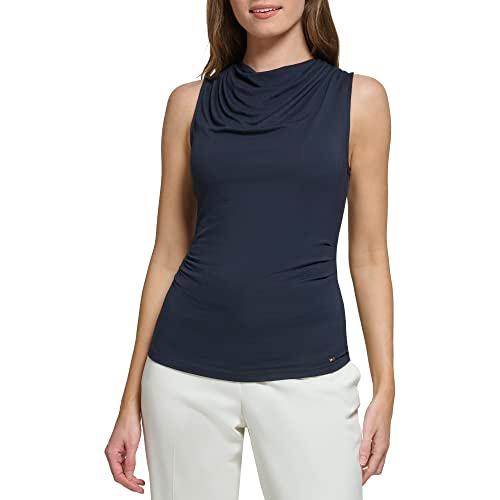 tommy hilfiger women's sleeveless cowl neck knit top, midnight, xs