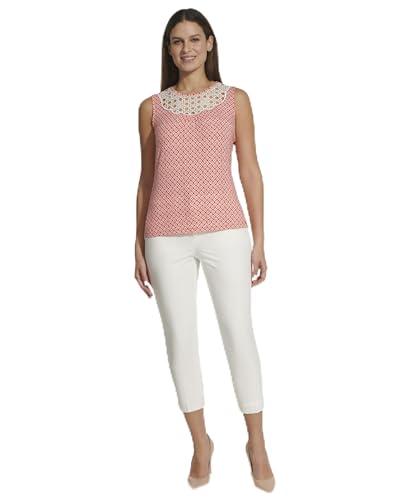 tommy hilfiger women's sleeveless lace yoke top risk red multi l