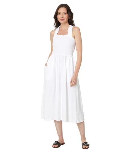 tommy hilfiger women's solid smocked midi dress, bright white, m