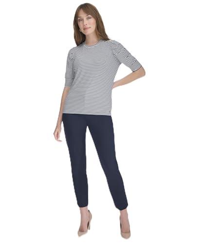 tommy hilfiger women's suits puff sleeve knit top, midnight/ivory, s