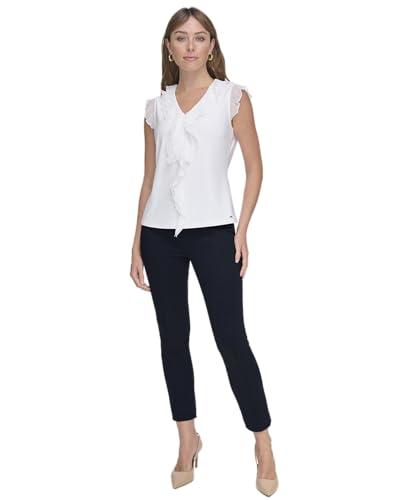 tommy hilfiger women's suits sleeveless ruffle front top, ivory, l
