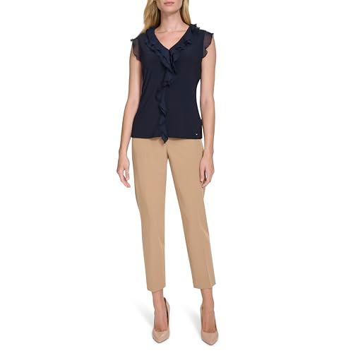 tommy hilfiger women's suits sleeveless ruffle front top, midnight, l