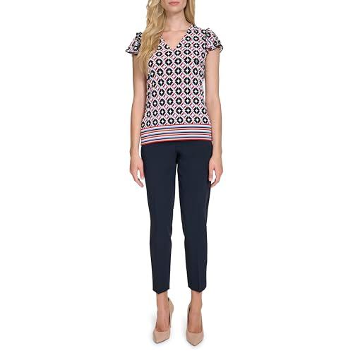 tommy hilfiger women's suits v-neck flutter sleeve knit top, midnight multi, l