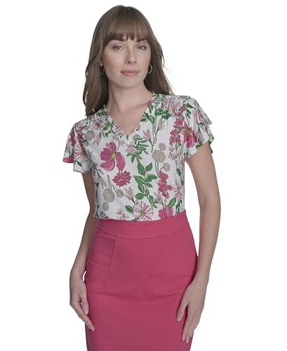 tommy hilfiger women's suits v-neck flutter sleeve top, rosette multi, large