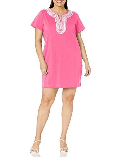 tommy hilfiger womens embroidered soft short sleeve formal dress, dahlia, 0x us