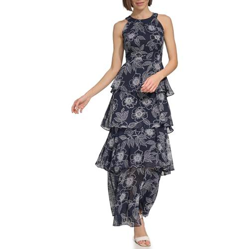 tommy hilfiger womens floral tiered maxi dress sky captain/ivory 6