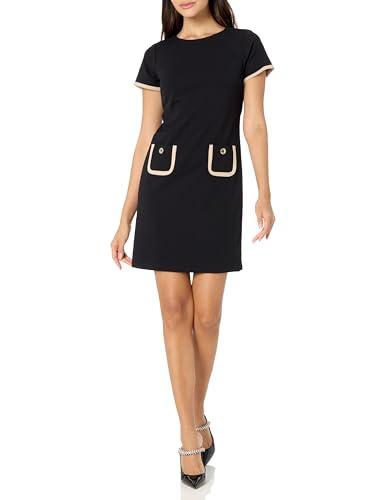 tommy hilfiger womens legacy scuba crepe two pocket dress, black/chino, 12