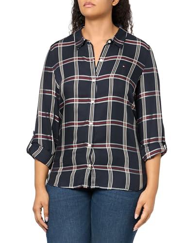 tommy hilfiger womens long sleeve button up roll tab sportswear top, deep sky captain multi, large